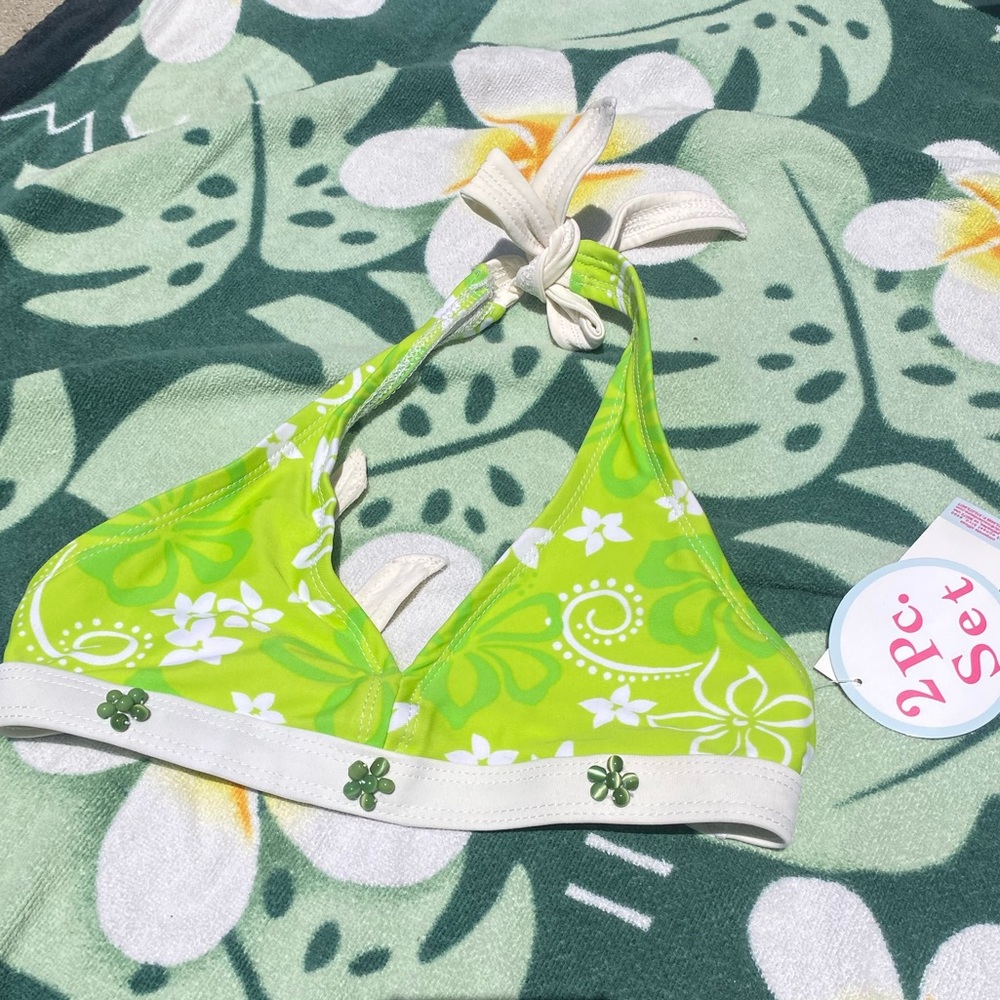 Y2K Hawaiian Floral Green Bikini Top